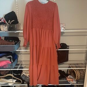 Elegant Long Sleeve Dress in Terracotta